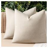$23 MIULEE Pack of 2 Decorative Outdoor Solid Waterproof Throw Pillow Covers Faux Linen Garden Farmhouse Cushion Cases for Patio Tent Balcony Couch Sofa 20x20 Inch Blue color