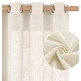 $14 LAMIT Natural Ivory Linen Semi Sheer Curtains 84 inch Length, Cream Light Filtering Soft Thick Neutral Living Room Drapes with Bronze Grommet for Bedroom/Farmhouse, 2 Panels, 52 x 84 Inch