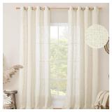 $14 LAMIT Natural Ivory Linen Semi Sheer Curtains 84 inch Length, Cream Light Filtering Soft Thick Neutral Living Room Drapes with Bronze Grommet for Bedroom/Farmhouse, 2 Panels, 52 x 84 Inch
