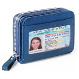 $11 Genuine Wallet Women RFID Blocking Card Holder, Small Leather Womens Wallet with Zipper ID Window Coin Pocket