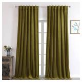 $46 Benedeco Olive Green Velvet Curtains for Bedroom Window with Back Tab, Super Soft Vintage Luxury Heavy Drapes, Room Darkening Thermal Insulated Curtain for Living Room, W52 by L90 inches, 2 Panels
