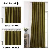 $46 Benedeco Olive Green Velvet Curtains for Bedroom Window with Back Tab, Super Soft Vintage Luxury Heavy Drapes, Room Darkening Thermal Insulated Curtain for Living Room, W52 by L90 inches, 2 Panels