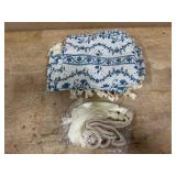 $20 Yinhua Boho Kitchen Curtains 36 Inch Length Vintage Linen Cafe Curtains Light Filtering Bohemian Floral Tier Rod Pocket Farmhouse Rustic Tassel Small Drapes with Tiebacks, 2 Panels, White Blue