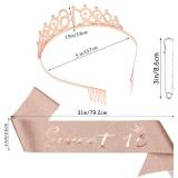 16th Birthday Crown and Sash Kit- "Sweet 16"Birthday Decorations 16th Birthday Party Gifts Birthday Party Supplies for Girls (rose gold)