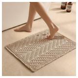 $15 Sunfly Waffle Bath Mat, Boho Bath Rugs for Bathroom Floor Super Absorbent & Quick Dry, Non-Slip Washable Bath Mat with Tassels, Ultra Soft Farmhouse Bathroom Decor 16"*24" Beige