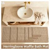 $15 Sunfly Waffle Bath Mat, Boho Bath Rugs for Bathroom Floor Super Absorbent & Quick Dry, Non-Slip Washable Bath Mat with Tassels, Ultra Soft Farmhouse Bathroom Decor 16"*24" Beige