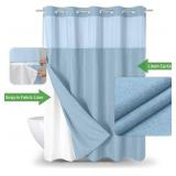 $37 eachope Extra Long No Hooks Needed Linen Textured Shower Curtain with Snap-in Fabric Liner Set,White Hotel Luxury Decor Shower Curtains for Bathroom,Waterproof & Washable,71Wx86H,Fog Blue