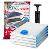 $24 Spacesaver 4 Pack Large Vacuum Storage Bags for Comforters, Blankets & Clothes   Vacuum Sealed Compression Bags with Hand Pump   Space Saver Storage Bags for Bedding, Moving, Travel & Organization