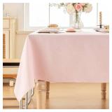 $12 Alsoo Valentines Table Cloth Rectangle Table, 60 75 Inch Linen Textured Tablecloth Waterproof Tablecloths Wrinkle Free Fabric Farmhouse Table Cover for Dining Parties Buffets Holidays,Light Pink