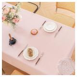 $12 Alsoo Valentines Table Cloth Rectangle Table, 60 75 Inch Linen Textured Tablecloth Waterproof Tablecloths Wrinkle Free Fabric Farmhouse Table Cover for Dining Parties Buffets Holidays,Light Pink
