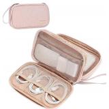 NISHEL Travel Cord Organizer Case, Double Layers Tech Electronic Bag, Essentials for Charger, Cable, Phone, Flash drive, Medium, Pink