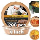 $14 Ninja Power XL Gourmia Air Fryer Disposable Paper Liners - 200pcs, 9 Inch Round Parchment Liners for 4/5/6 qt Air Fryers, Baking Paper for Oven & Microwave