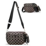 $18 Checkered Crossbody Bum Bags for Women, Nylon Sling Bags with Shoulder Strap, Large Capacity Checkered Purse Bag