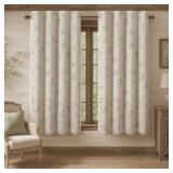 $49 Boho Floral 100% Blackout Curtains 63 Inch Length 2 Panels Set, Linen Texture Farmhouse Curtains Beige Tassel for Living Room Bedroom Vintage Rustic Patterned Printed Western Rod Pocket