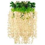 $17 12PCS Champagne Artificial Wisteria Hanging Flowers, 3.44 Ft Fake Hanging Flowers Garland Silk Flowers, Faux Wisteria Garland Vines for Outdoor Yard Garden Patio, Wedding Arch Backdrop Home Decora