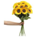 $13 Laelfe Artificial Sunflower Flowers Long Stem Silk Fake Large Sunflowers Decoration for Outdoor Home Wedding Baby Shower Birthday Party Single Bulk Yellow Decor 6PCS (Dark Center)