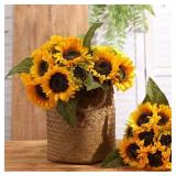 $13 Laelfe Artificial Sunflower Flowers Long Stem Silk Fake Large Sunflowers Decoration for Outdoor Home Wedding Baby Shower Birthday Party Single Bulk Yellow Decor 6PCS (Dark Center)