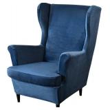 $39 MIFXIN Wingback Chair Slipcover 2-Piece Velvet Stretch Wing Chair Slipcovers with Cushion Cover Removable Washable Armchair Furniture Protector for Living Room (Navy Blue)