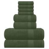 $23 GLAMBURG Ultra Soft 8-Piece Towel Set - 100% Pure Ring spun Cotton, Contains 2 Oversized Bath Towels 27x54, 2 Hand Towels 16x28, 4 Wash Cloths 13x13 - Ideal for Everyday use, Hotel & Spa - Olive G
