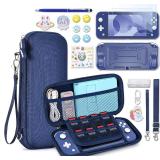 $18 innoAura Switch Lite Case 18-in-1 Accessories Bundle for NS Switch Lite (2019), with Protective Carrying Case, Game Holder, Screen Protector & Cute Thumb Grips, Blue