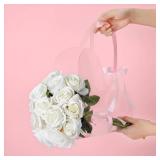 $23 Jaloro 12 Pcs Flower Bouquet Bags Large Clear Gift Bag with Handle and Ribbon Transparent Flower Bags for Bouquets Flora Flowers Wrapping Mother
