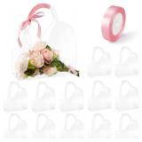 $23 Jaloro 12 Pcs Flower Bouquet Bags Large Clear Gift Bag with Handle and Ribbon Transparent Flower Bags for Bouquets Flora Flowers Wrapping Mother