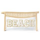 $15 Boho Patch Beach Cosmetic Bag - Summer BEACH Chenille Varsity Toiletry Makeup Bag Beige Letter Clear Waterproof Travel PVC Zipper Clutch Daily Use Purse Summer Makeup Pouch for Women Girls