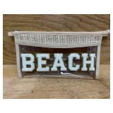 $15 Boho Patch Beach Cosmetic Bag - Summer BEACH Chenille Varsity Toiletry Makeup Bag Beige Letter Clear Waterproof Travel PVC Zipper Clutch Daily Use Purse Summer Makeup Pouch for Women Girls