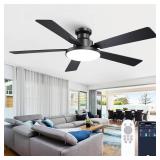 $60 52 Inch Low Profile Black Ceiling Fan with Lights, 12.2