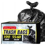 $36 100 Count 55-60 Gallon Trash Bags, Sturdy & Tear-Resistant Commercial Can Liners 55 Gallon, Large Garbage Bags, Large Black Trash Bags for Commercial, Lawn and Leaf Bags