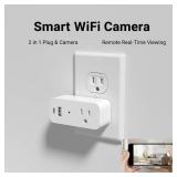 $48 ULar Plug Security Camera, Mini 1080P FHD WiFi Cam with 3-Device Charging, Built-in 32GB SD Card, APP Remote Motion Detection, Wall Powered Wireless Multifunction Smart Cam (No Audio)