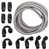 $57 maXpeedingrods 6AN Fuel Line Kit, 20 Feet AN6 Nylon-Stainless Steel Braided Fuel Hose + 10 PCS AN6 Reusable Swivel Fuel Hose Fitting Adapter