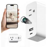 $48 ULar Plug Security Camera, Mini 1080P FHD WiFi Cam with 3-Device Charging, Built-in 32GB SD Card, APP Remote Motion Detection, Wall Powered Wireless Multifunction Smart Cam (No Audio)