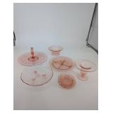 Pink Depression Glass Serving Pieces Mixed Lot of 6