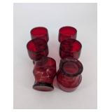 Red Glass Tumblers - Faceted Ruby (Lot of 10)