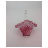 Pink Hobnail Glass Basket With Clear Handle