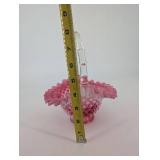 Pink Hobnail Glass Basket With Clear Handle