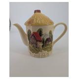 Teapot - Ceramic Cottage Scene Lidded Tea Pot