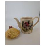 Teapot - Ceramic Cottage Scene Lidded Tea Pot