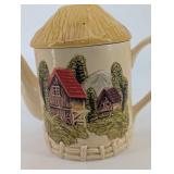 Teapot - Ceramic Cottage Scene Lidded Tea Pot