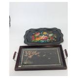 Serving Tray Set - Decorative Hand-Painted Floral Trays (Lot of 2)