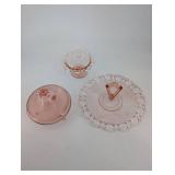 Pink depression Glass Covered Dishes