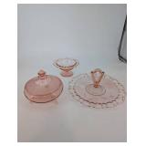 Pink depression Glass Covered Dishes