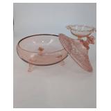 Pink depression Glass Covered Dishes