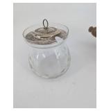 Vanity Items Mixed Lot: Silverplate Covered Dish & Cut Glass Jar