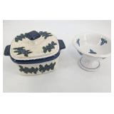 Ceramic Casserole Dish & Footed Bowl Blueberry Pattern Mixed Lot