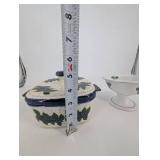 Ceramic Casserole Dish & Footed Bowl Blueberry Pattern Mixed Lot
