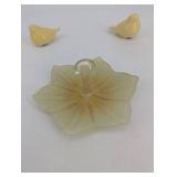 Decorative Glass Bird & Leaf Dish Set (Lot of 3)