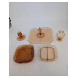 Amber Glass Serving Pieces Mixed Lot - 8 Pieces