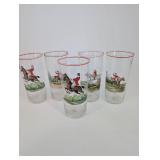 Hunting Glasses Set of 5 Equestrian Scene Tumblers